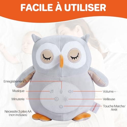 Peluche Hibou Apaisante Hochets Apaisants pour Bébé Veilleuse Jouet Musical Lumineux