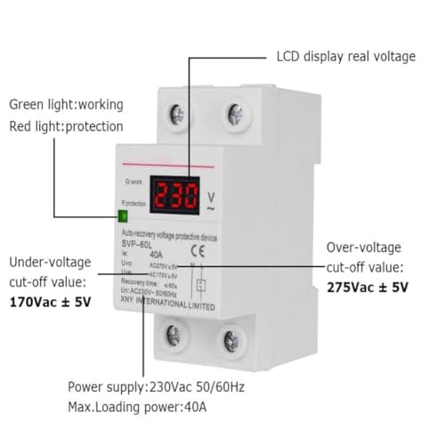 Stabilisateur de Tension 230V 40A | Protection Automatique Contre Surtension et Sous-Tension | Dispositif DIN Rail pour