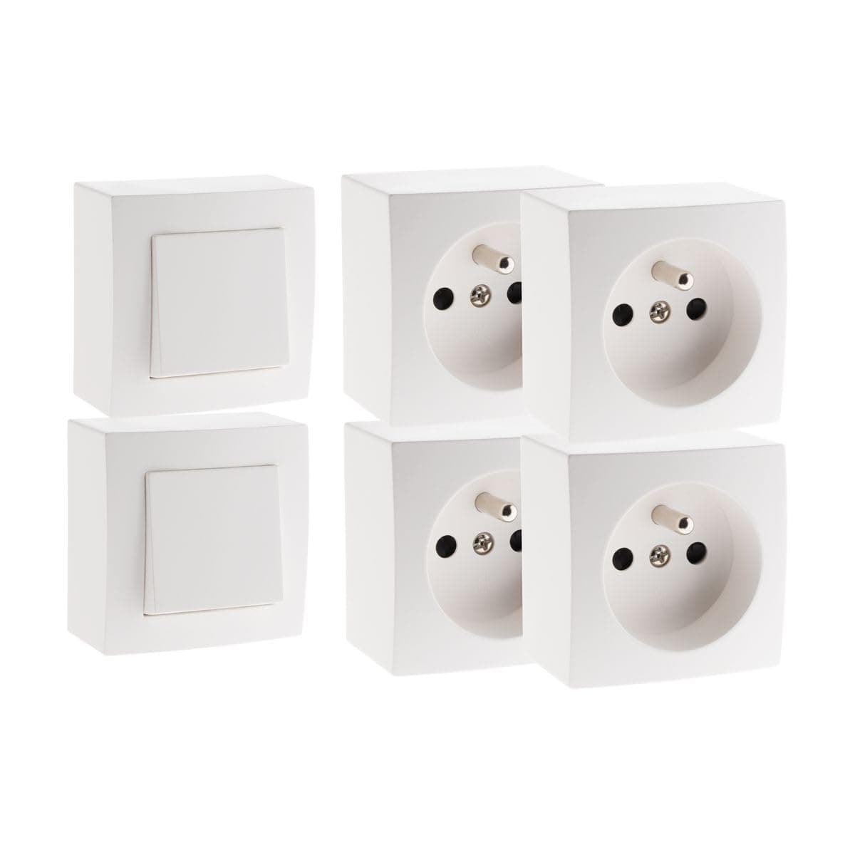 Interrupteurs va et Vient Zenitech +4 prises électriques - 16A saillie - Blanc - Presto