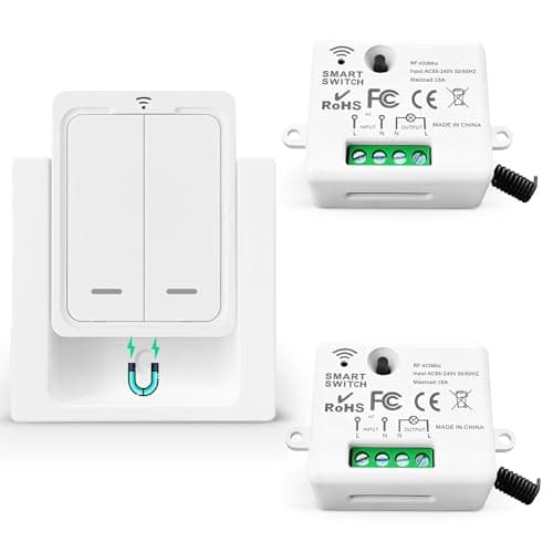 Tedeligo Interrupteur Sans Fil Va Et Vient 433 MHz Kit - Contrôle à Distance 150 Mètres - 2200 Watts (1 Emetteur 3 Récep — 1 interrupteur 2 récepteurs
