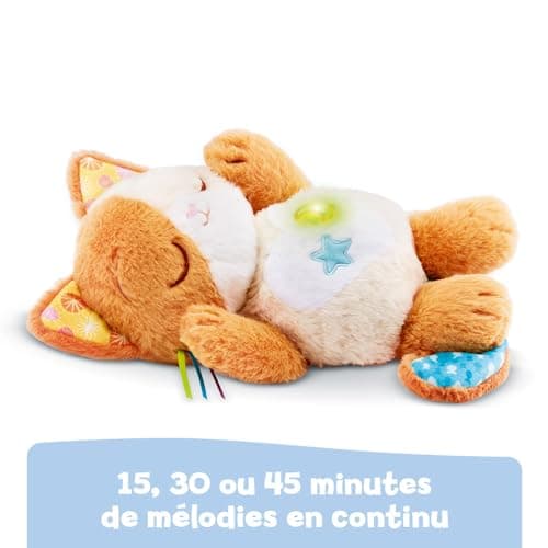 VTech Mon Chaton Douce Nuit - Peluche Chat Qui Respire, Veilleuse Bébé Musicale avec Lumière, Berceuses et Bruits Blancs