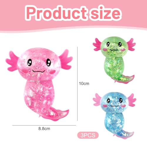 Axolotl Lot de 3 jouets anti-stress à presser pour enfants et adultes - Soulage le stress et la relaxation - Jouet anti-