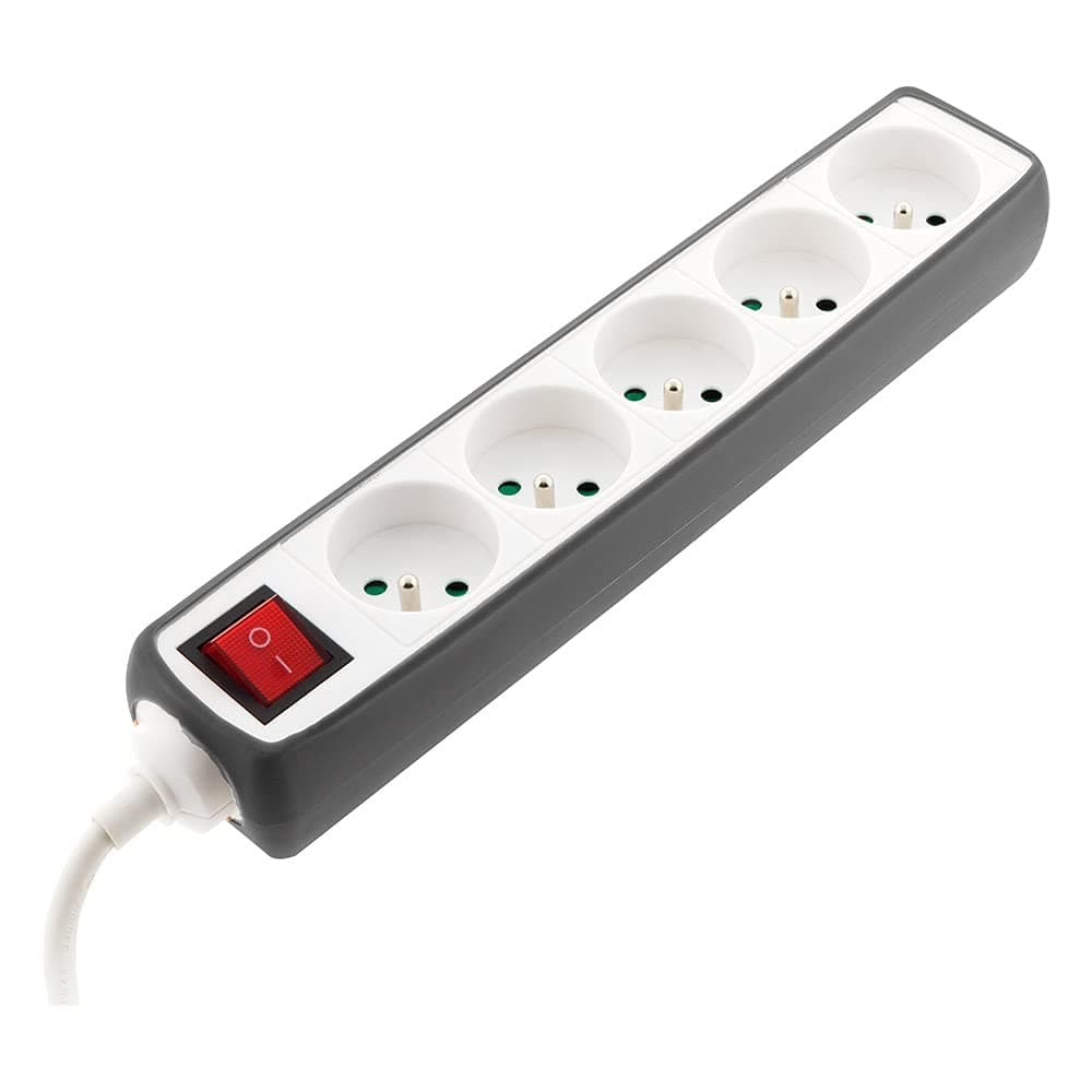 Multipraize Zenitech 5 prises 16A 2P+T + Interrupteur + Housse - Gris