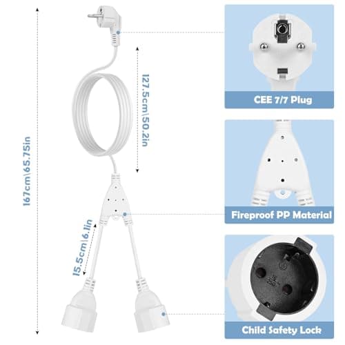 Rallonge Schuko 16A 250V Blanc pour Maison Bureau Travail