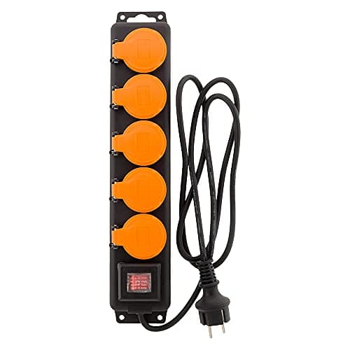 Zenitech Bloc étanche IP44 16A 2P+T pour douche Bloc de prises waterproof pour salle de bain avec interrupteur Noir 1,5m