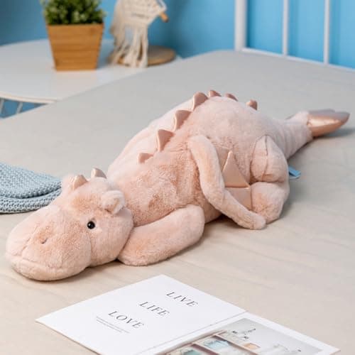 Dragon en peluche lesté pour enfants et adultes, 90,9 cm (2,3 kg), doux et robuste — Rose