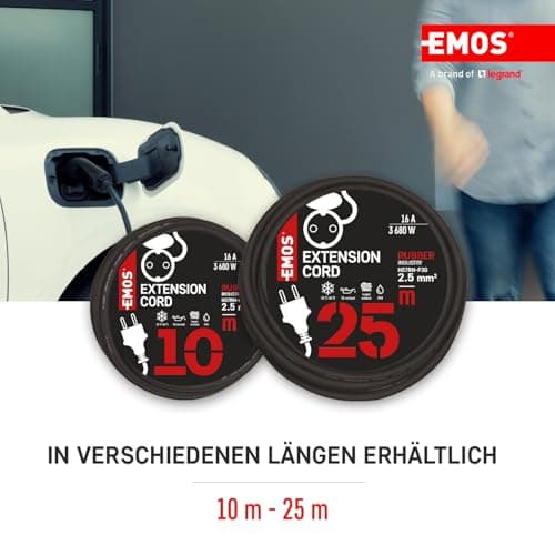 EMOS Rallonge 10 m Schuko en caoutchouc IP44 pour extérieur H07RN-F3G 2,5 mm2