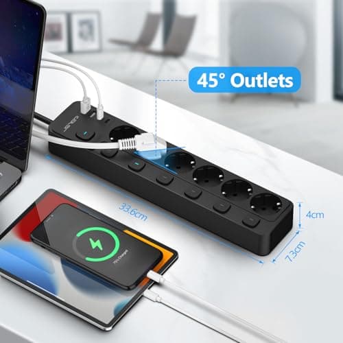 JavaScripter Multiprise USB avec Interrupteurs individuels - Multiprise 6 prises 2 USB - Noir