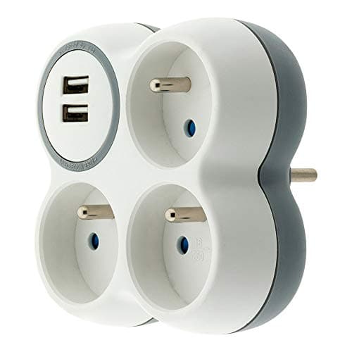 Zenitech Triplite 16A 2P+T + 2 Ports USB – Multifonction Blanc et Gris Protection Éclairage Bureau Maison