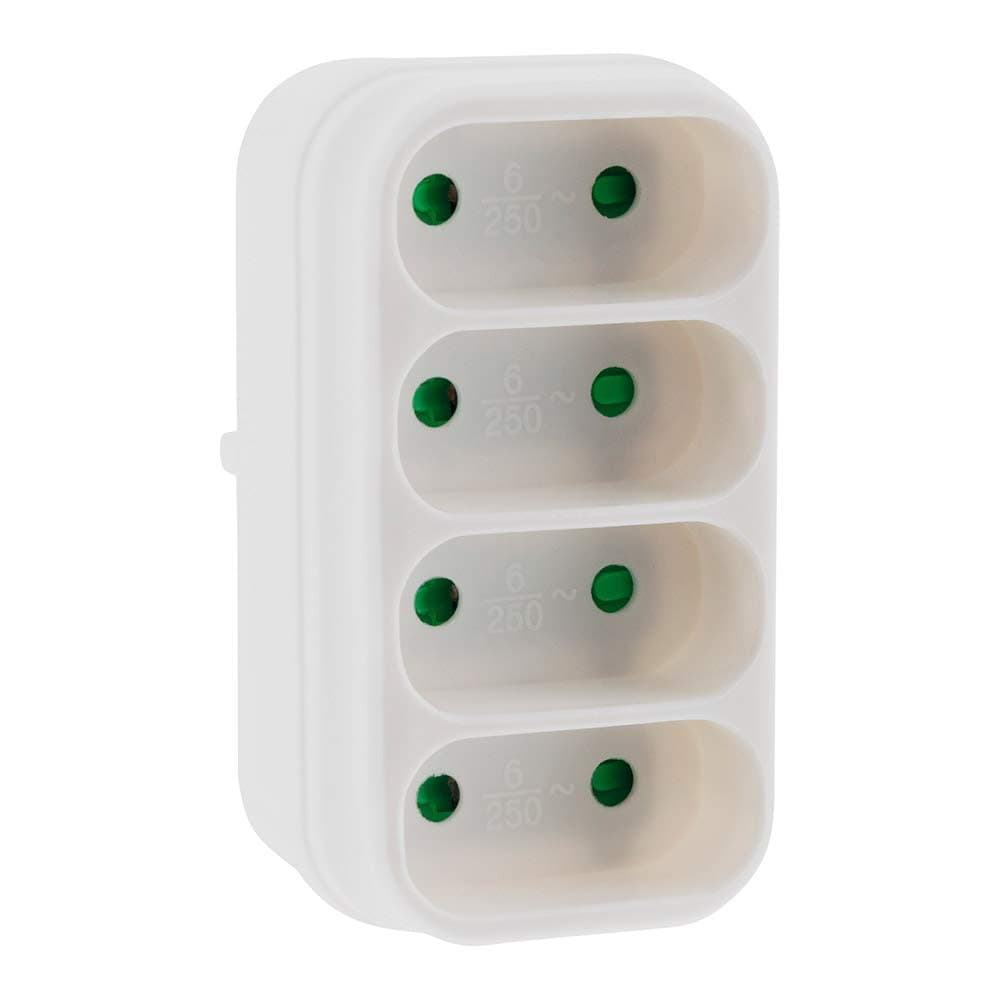 Zenitech - Multiprise Façade 4 Prises Quadriplite Blanc - Puissance Max 6A par Prise - Sécurité Intgrée Contre Surcharge