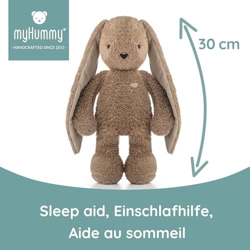 MyHummy Lapin Apaisant 5-en-1, Marron, Fonction Lumière et Sons, Peluche personnelle imprimée avec nom, Charge USB