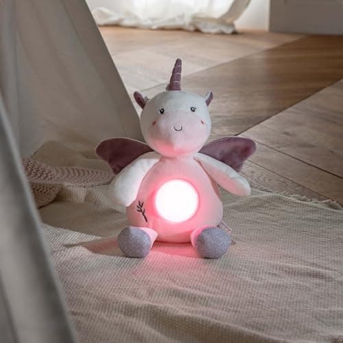 Lumière de licorne en peluche sécurisée pour enfant - Veilleuse à peluche 26 cm bambou 1er âge - Jouet éducatif avec car