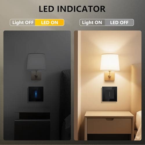 BSEEDLIFE Interrupteur mural LED facile à installer, cristal en verre, 1 gang 1 voie 86x86mm Noir