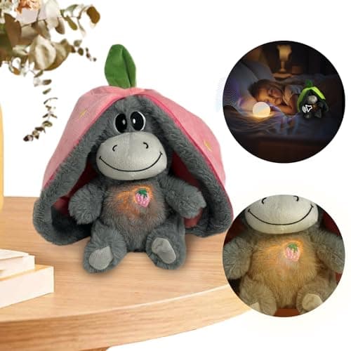 Âne en Peluche Respirant, Peluche avec Musique, Lumières et Mouvements Calmants, Peluche aux Fruits pour Réduire le Stre