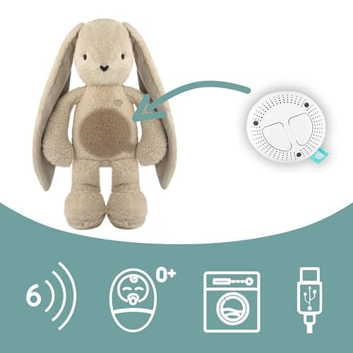 MyHummy Lapin Apaisant 5-en-1 avec Lumière et Sons, Peluche Personnelle avec Imprimé de Nom, USB Rechargeable