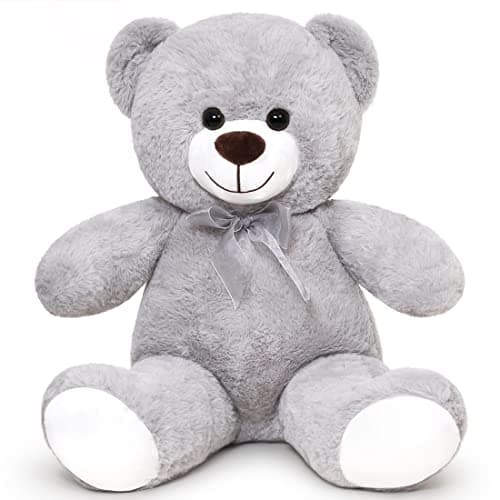 SNOWOLF Ours en peluche cuddly bear Boutons yeux doux mignons Cadeau enfants Anniversaire Noël Saint Valentin (60m, Brun — Gris