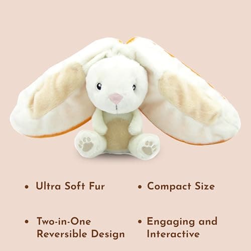 FLIPETZ Les DÉGLINGOS Doudou Gadget Le Lapin/Carotte - Doux et réversible - Idéal pour les bébés - Naissance, Orange et