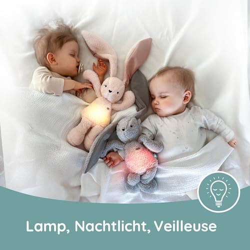 MyHummy Lapin Apaisant 5-en-1 avec Lumière et Sons, Peluche Personnelle avec Imprimé de Nom, USB Rechargeable