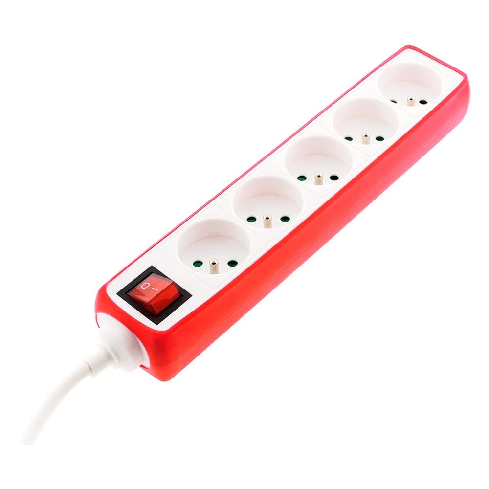 Multiprise 5x16A 2P+T + Interrupteur + Housse - Rouge - Zenitech - Salle de bains - Sécurité accrue - Couleur rouge