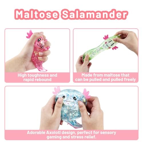 Axolotl Lot de 3 jouets anti-stress à presser pour enfants et adultes - Soulage le stress et la relaxation - Jouet anti-