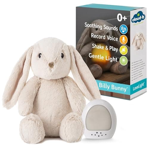 Cloud b peluche musicale Billy le Lapin avec veilleuse & recharge USB-C | Bruit blanc & enregistrement vocal | Pour bébé