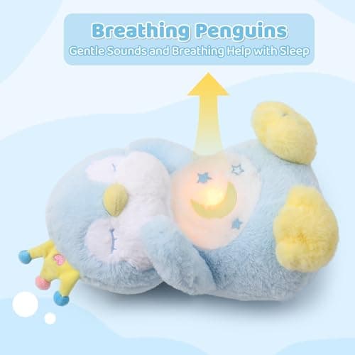Edencomer Peluche Réglable Qui Respire - Veilleuse Bébé Musicale Lumineuse pour Fille/Garçon Nouveau-Né (Pingouin Bleu)