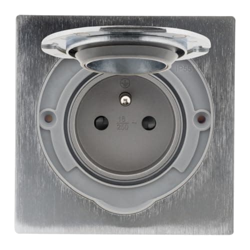 Zenitech Prise de Sol IP55 16A 2P+T - Alu Brossé Clapet Aimanté Sécurité - Fixation Par Vis Incluse - Électrification de