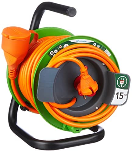 Electraline 208617 rallonge jardín 15 m avec enrouleur - parfait pour jardiniers - facilité d'utilisation Orange/Vert