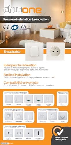 Zenitech - Interrupteur Va & Vient Borne-Auto Blanc - Fixation Invisible - Câblage Rapide - Compatible Boîtes d'Encastre