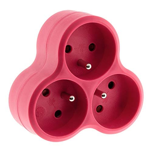 Multiprise Triplite Triangulaire 16A - Rouge - Zenitech | Interrupteur sûr | Maison et bureau | Sécurité elec | Sécurité