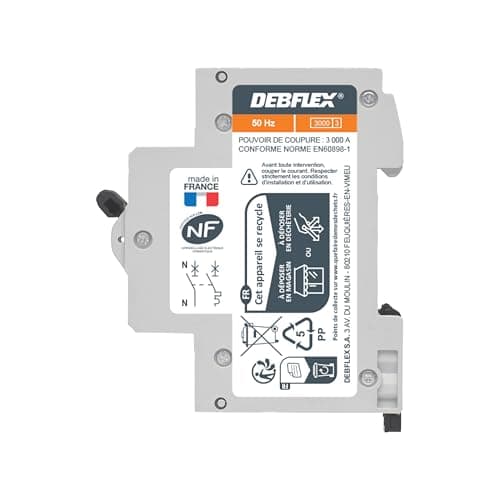 DEBFLEX - Disjoncteur 20A Phase + Neutre 3KA Gris - Installation Tableau Électrique - Certifié NF