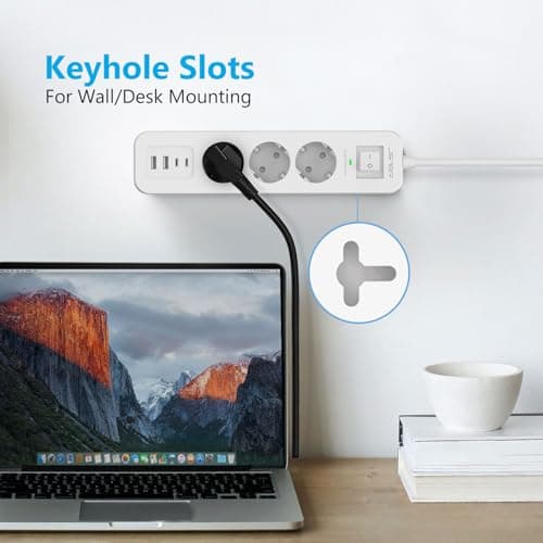 JSVER Multiprise USB-C avec Parafoudre et Surtension - 3 Prises + 4 Ports USB 5V3A, Rallonge Électrique 3M pour Maison B