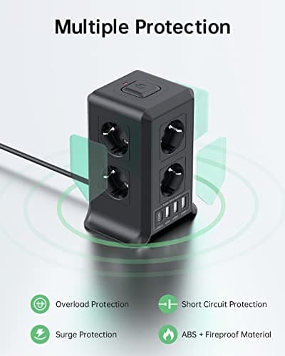 Multiprise avec interrupteur 8 prises et 4 USB pour la maison et le bureau - Protection contre la surtension et les écla