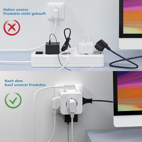 Prise cubique 5 en 1 Murale 3680W Gris pour Domicile et Bureau