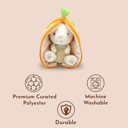 FLIPETZ Les DÉGLINGOS Doudou Gadget Le Lapin/Carotte - Doux et réversible - Idéal pour les bébés - Naissance, Orange et