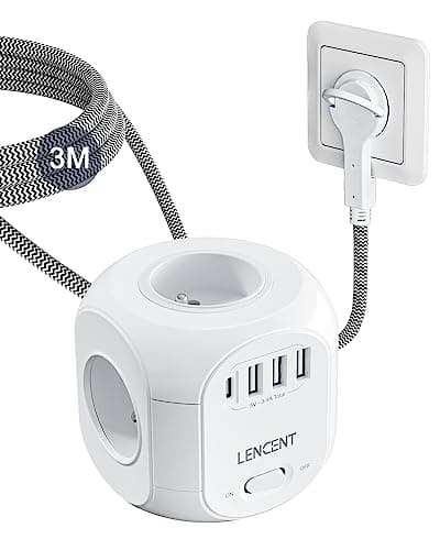Multiprise Lenovo avec Interrupteur Parafoudre 4 Prises 3USB Type C, Bureau et Maison Tressé Câble 3M