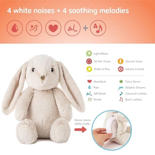 Cloud b peluche musicale Billy le Lapin avec veilleuse & recharge USB-C | Bruit blanc & enregistrement vocal | Pour bébé
