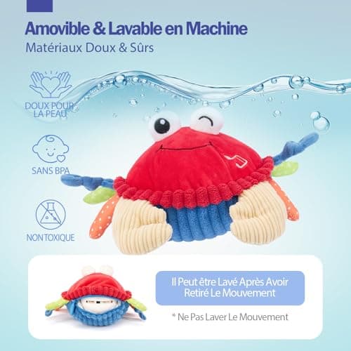 Jouet Hahaland Bebe 6-12 Mois Crabe Qui Marche avec Musique & Enregistrement, Jouets Interactifs pour Tummy Time, Cadeau