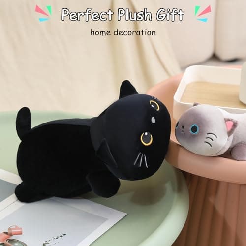 Chat Noir lesté en Peluche - Jouet Idéal pour Enfants et Adultes - Oreiller Doux - 24 cm - 0,4 kg
