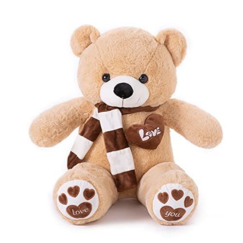 YunNasi Ours en Peluche Nounours Géant - Cadeau Idéal pour Anniversaire, Mariage ou Fêtes Spéciales (80cm, Marron Foncé) — Brun Clair