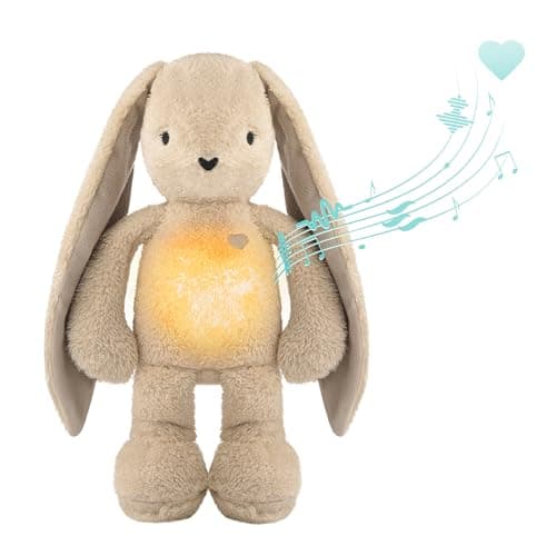 MyHummy Lapin Apaisant 5-en-1 avec Lumière et Sons, Peluche Personnelle avec Imprimé de Nom, USB Rechargeable