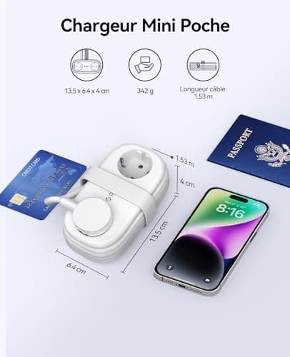 ORICO Multiprise d'Alimentation USB C 20W pour Bureau et Voyage Compatible avec les Téléphones 1,5m (AP3-Blanc)