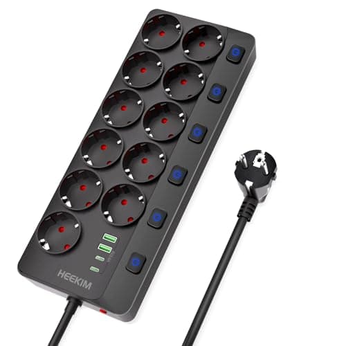 Multiprise USB commutable HEEKIM 11 prises 2 USB-A 2 USB-C 4000W Noir