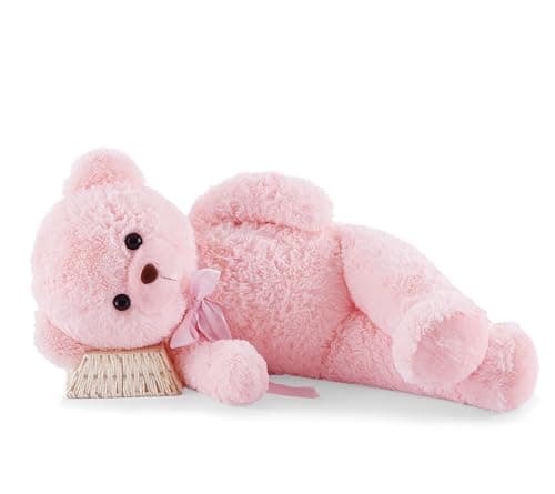 YunNasi Ours en Peluche Géant XXL 90cm - Peluche Moelleuse pour Enfants, Cadeau de Noël, Décoration Chambre Rose