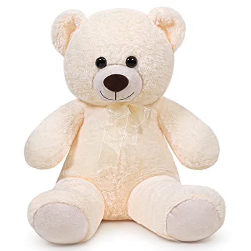 SNOWOLF Ours en peluche cuddly bear Boutons yeux doux mignons Cadeau enfants Anniversaire Noël Saint Valentin (60m, Brun — Crème
