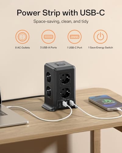 Interrupteur Multiprise Parafoudre Surtension 8 Sorties AC 4 Ports USB Bureau Salon Chambre