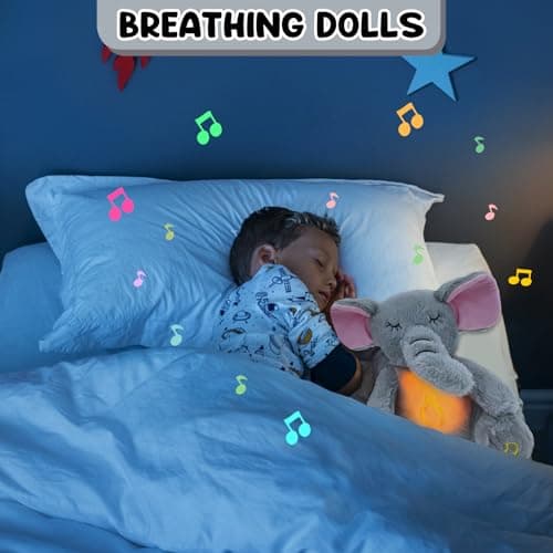 TOPJOWGA Peluche Musicale Interactive pour Bébé, Veilleuse Douce et Apaisante Qui Respire et s'allume, Cadeau Parfait po