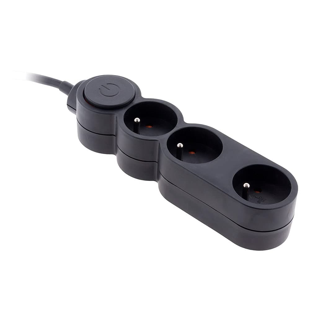 Bloc Home 3 prises 16A 2P+T avec interrupteur et fiche extraplate - Noir - 1,5m | Sécurité electrique | Maison | Cuisine