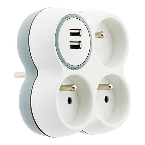 prise de courant 3x16A 2 ports USB blanc et gris - BoleaZenitech — Avec USB