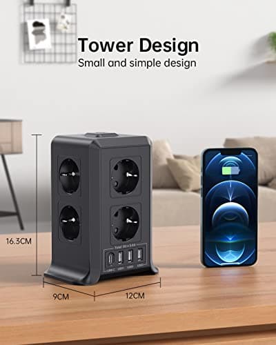 Multiprise avec interrupteur 8 prises et 4 USB pour la maison et le bureau - Protection contre la surtension et les écla